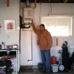 High up garage tankless water heater installation